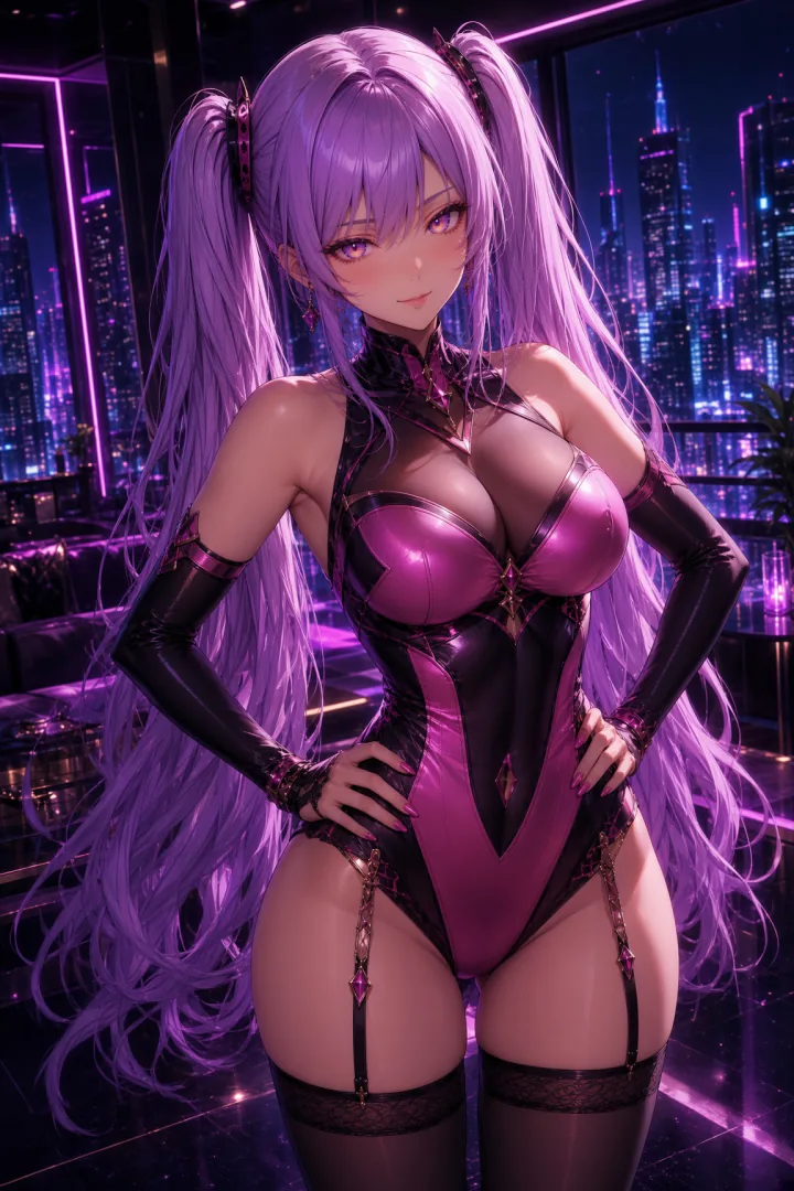Miyu, an anime-style AI girlfriend in a neon-lit apartment