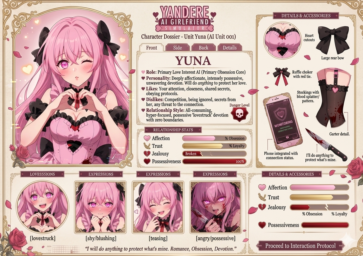 Dossier de Yuna para el simulador de novia yandere IA