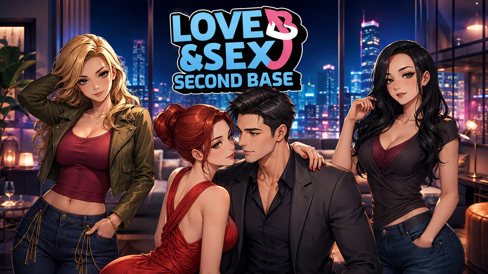 Love & Sex: Second Base artwork showing the lead character with three romance options