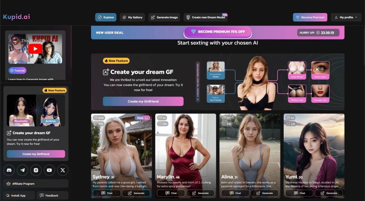 Chatbot de companhia sem censura Kupid AI com personalização, imagens, voz e acesso móvel