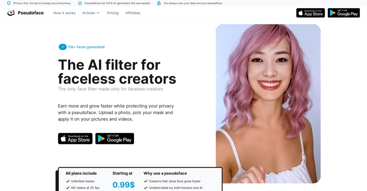 Editor de máscaras de Pseudoface mostrando caras generadas ajustadas al metraje aportado por el creador