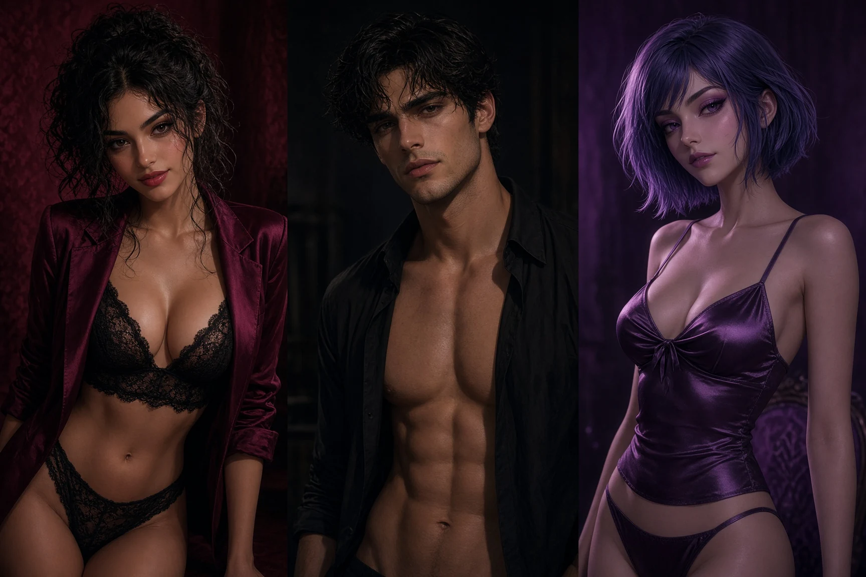 Three companion portraits with distinct appearances.